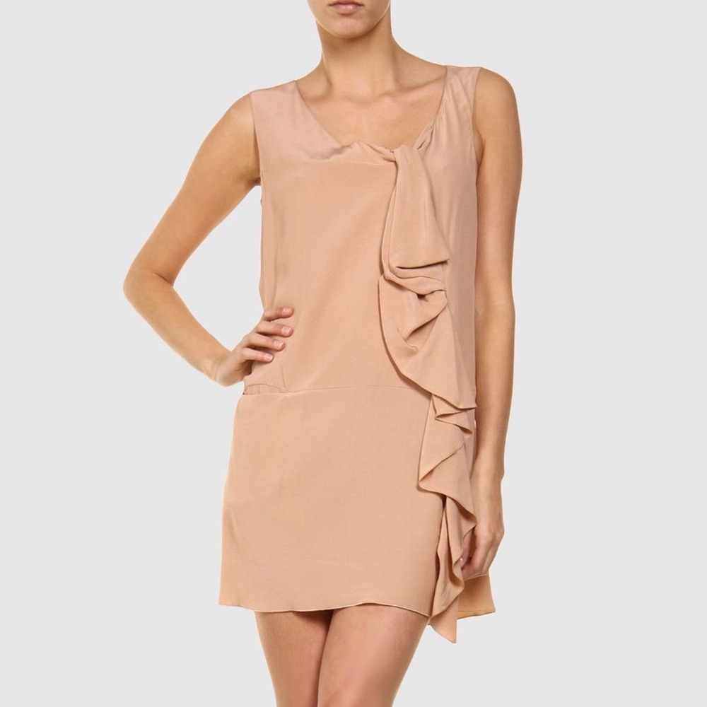 Marni 100% Silk Peach Sleeveless Ruffle Sleeveless Mini Dress - IT42‎ ~ US L